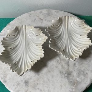 Vintage Made in Italy Ceramic Acanthus Leaf Dishes - Matching Pair - White